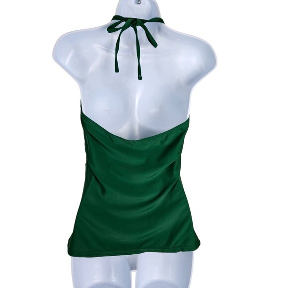 Yonique Womens Two-Piece Green Halter Tankini Top High-Waist Tropical Bikini Med - Picture 6 of 12